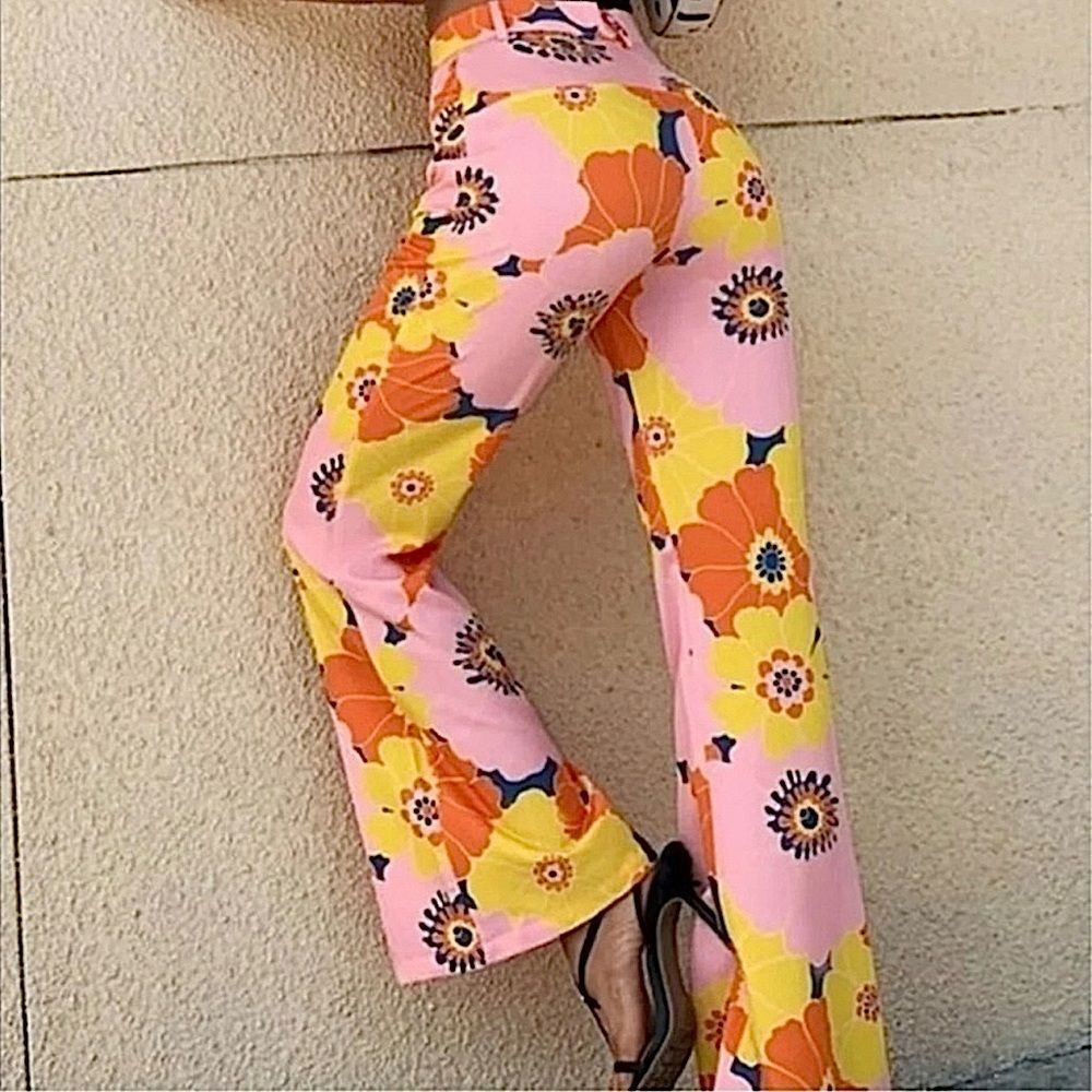 Zara Pants Multicolor Floral Print Wide Leg High Waist Trousers Size S - Picture 3 of 14